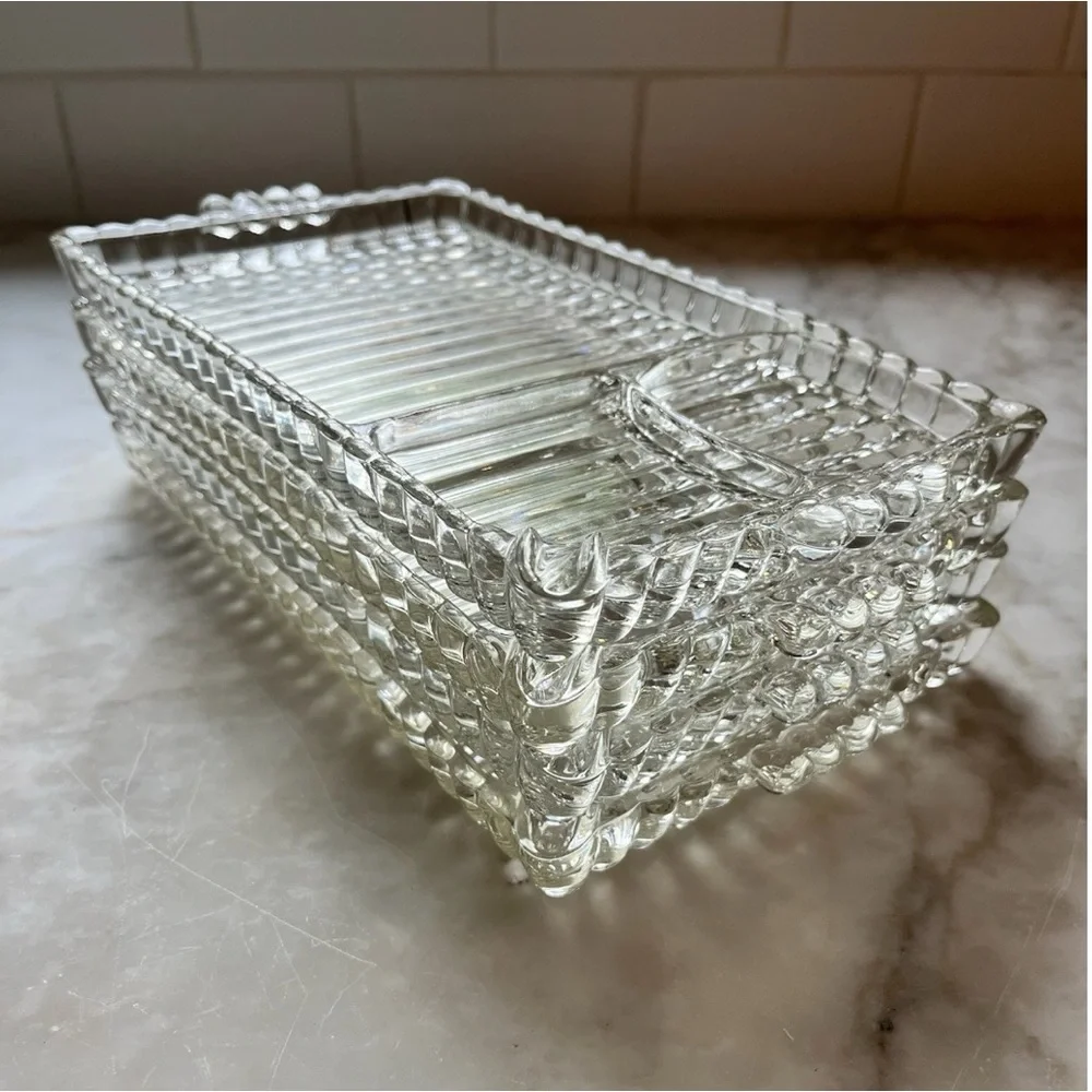 Set of 4 Vintage Bubble Glass Sectioned Organizer Tray